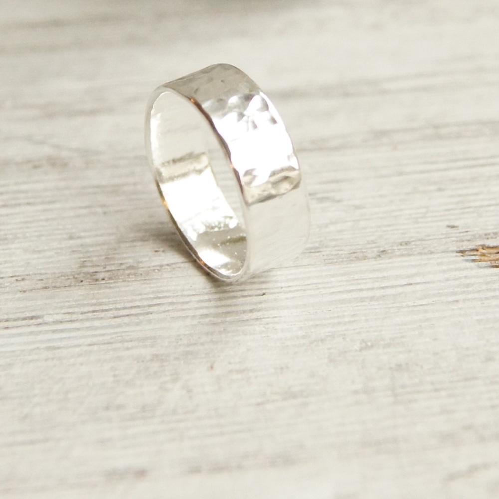 6mm wide hammered sterling silver ring band
